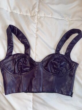 Faux Leather Bustier Crop Top in Deep Plum - Women Intimates & Sleepwear